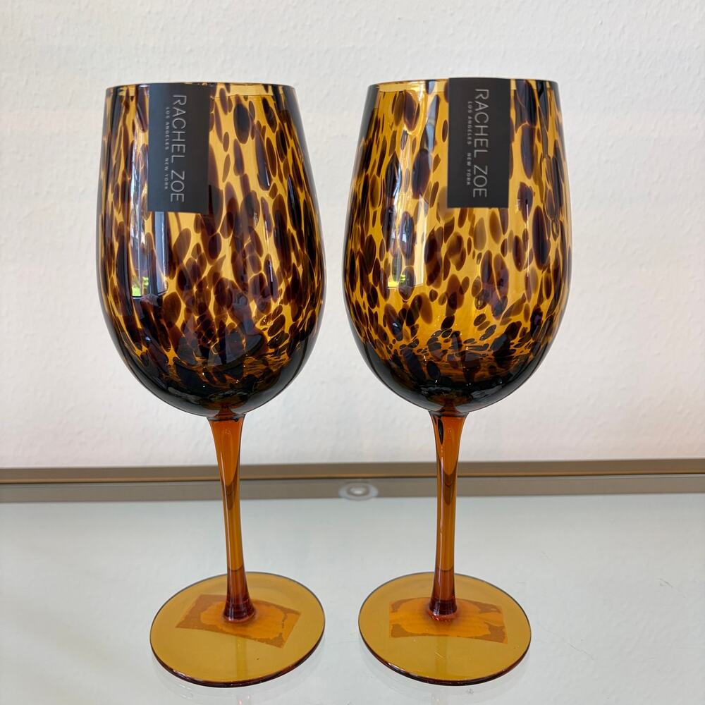 Rachel Zoe Tortoiseshell Wine Glass Set of 2 Chic Barware NEW - Picture 9 of 12